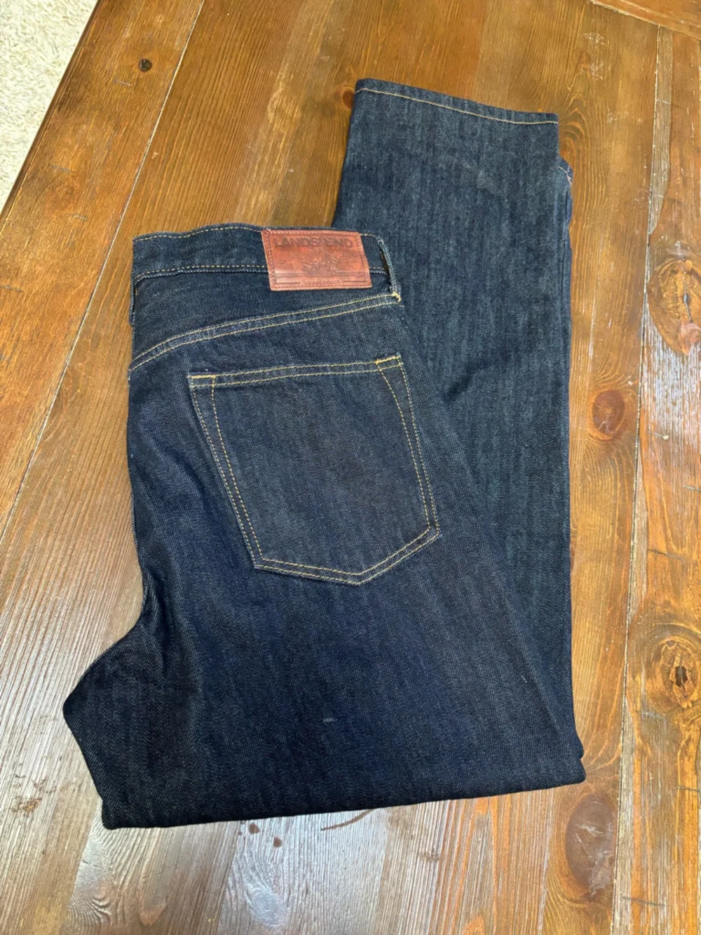 LANDS END SQUARE RIGGER STRAIGHT LEG CLASSIC DARK BLUE DENIM JEANS SIZE 33X29